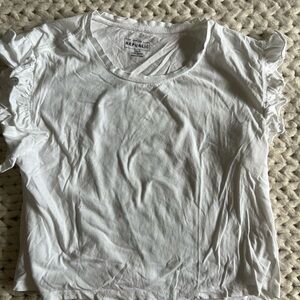 For The Republic White Ruffle Sleeve Tee